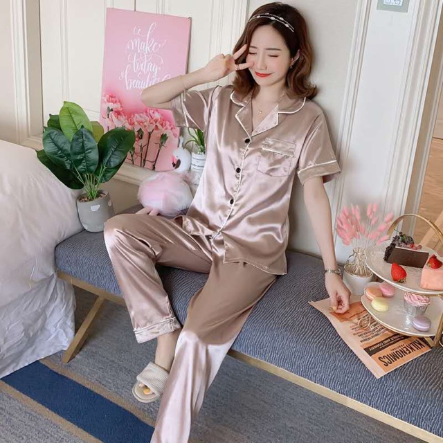 Silk terno plain pajama for womens Shopee Philippines