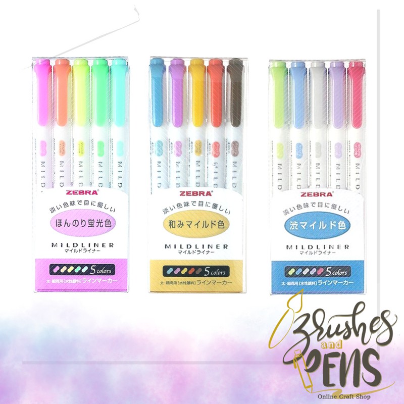 Zebra Mildliner Double-Sided Highlighter - Fine / Bold - 5 Mild &  Fluorescent Color Set