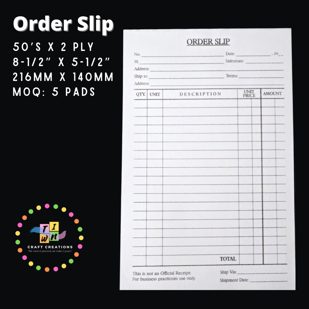 Order Slip (5Pads) - With Duplicate