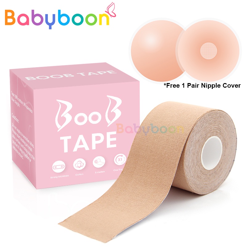 Booby Tape Original Boob Tape, Instant Breast Lift, Replace Your Bra,  Latex-Free, Hypoallergenic Adhesive Body Tape, 5 meters, Nude, 1 Count