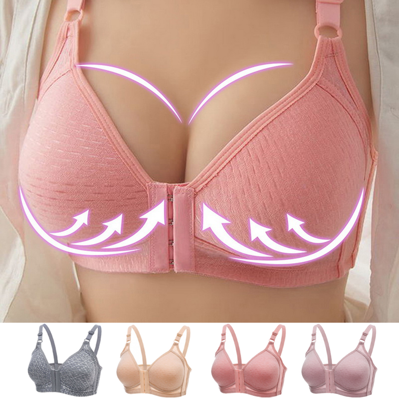 Push Up Bra No Wire Women Front Clasped Type Breathable Bra with