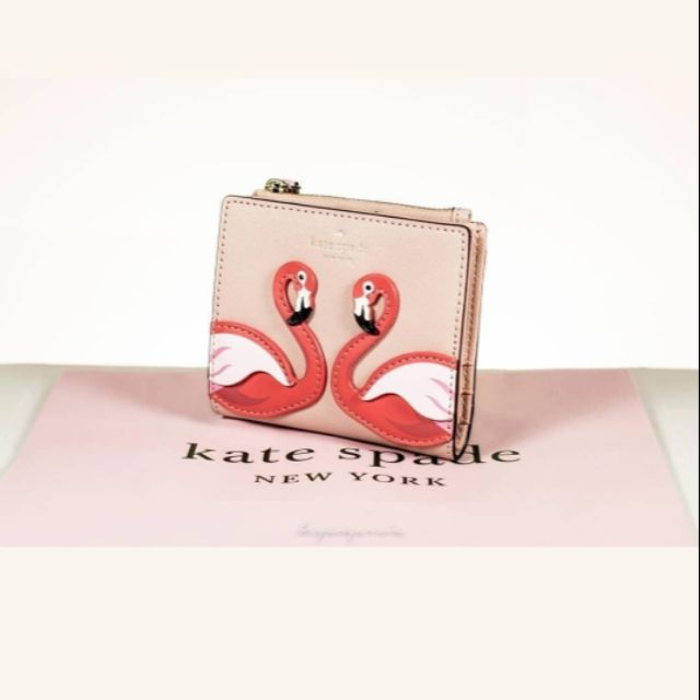 Authentic Kate Spade Small L zip Bifold Wallet Flamingo By the