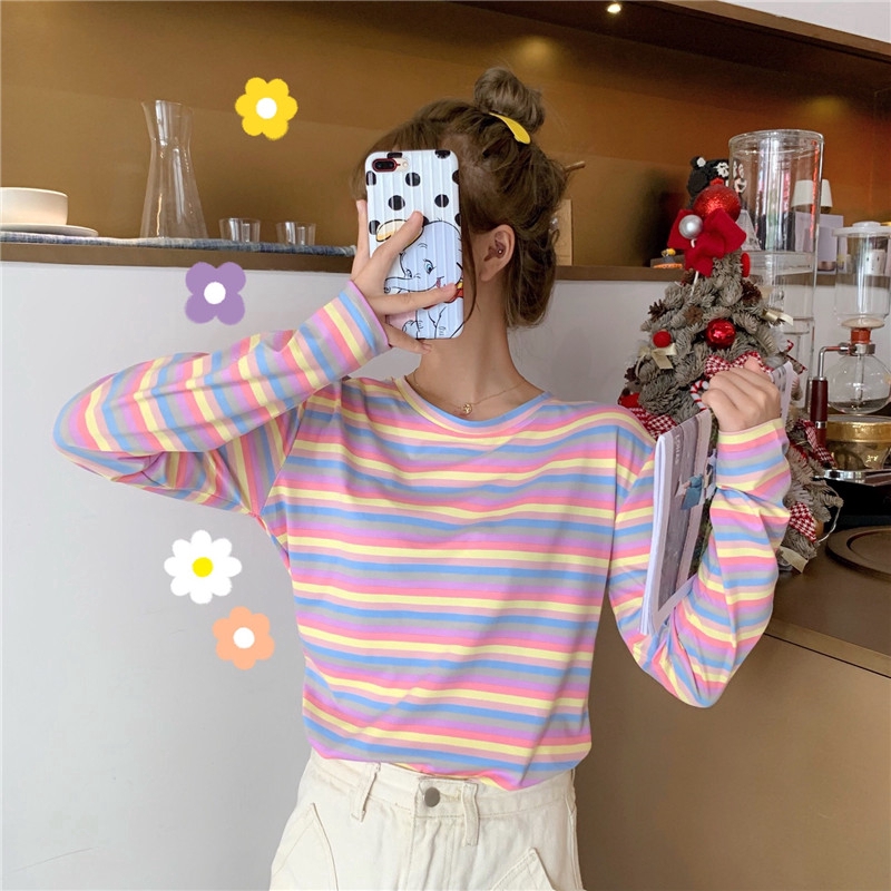 rainbow striped long sleeve shirt