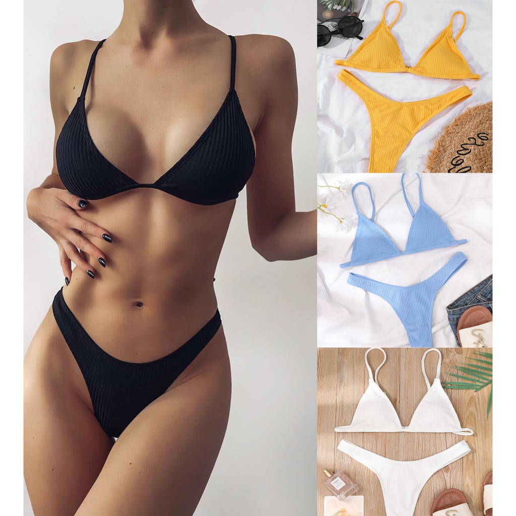 Umitay Ladies Sexy Fashion Tight Bikini Solid Color Two-piece Split  Swimsuit high waisted swimsuits