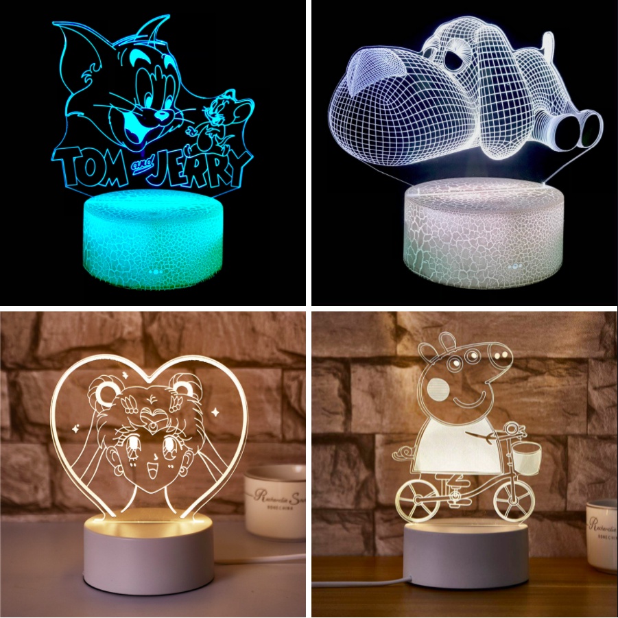 CARTOON CHARACTERS Designs Acrylic 3D Illusion LED Night Lamp