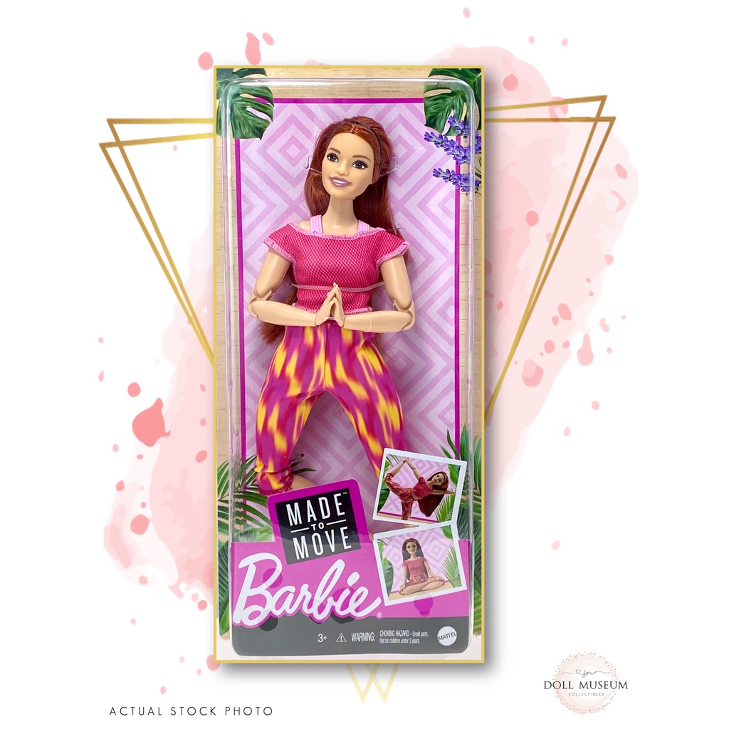 Barbie Made to Move Doll, Curvy, with 22 Flexible Joints Long Straight Red  Hair Wearing Athleisure