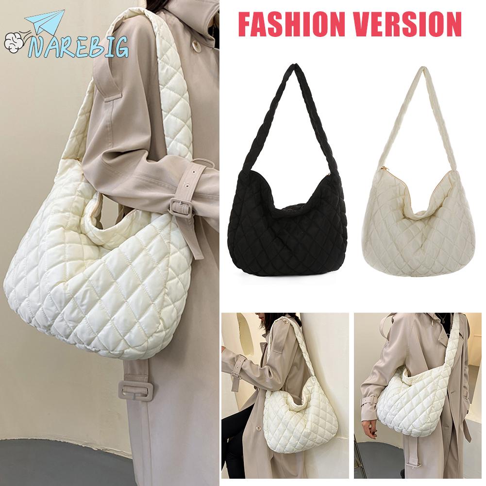 Rhombic Lattice Chest Bag Casual Chain Shoulder Bag Simple Wide Strap for  Travel Beige