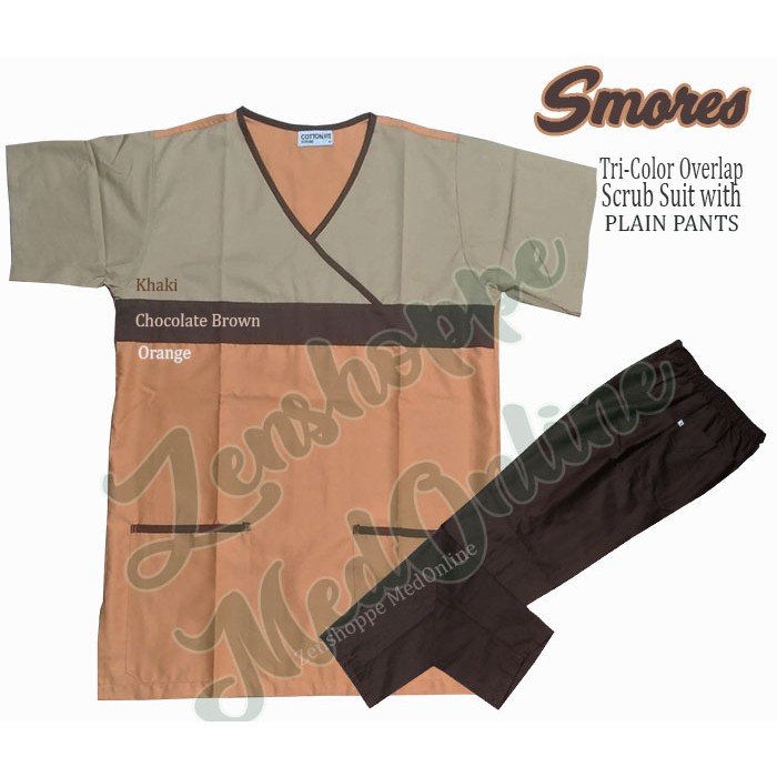 Tri-Color Overlap Scrub Suit with Plain Pants (Smores) [LCR]