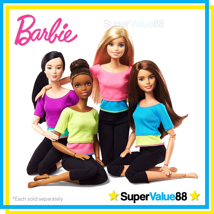 Original 2018 Barbie Made to Move Doll - Pink, Purple, Yellow, Blue Top in  Leggings with Articulated