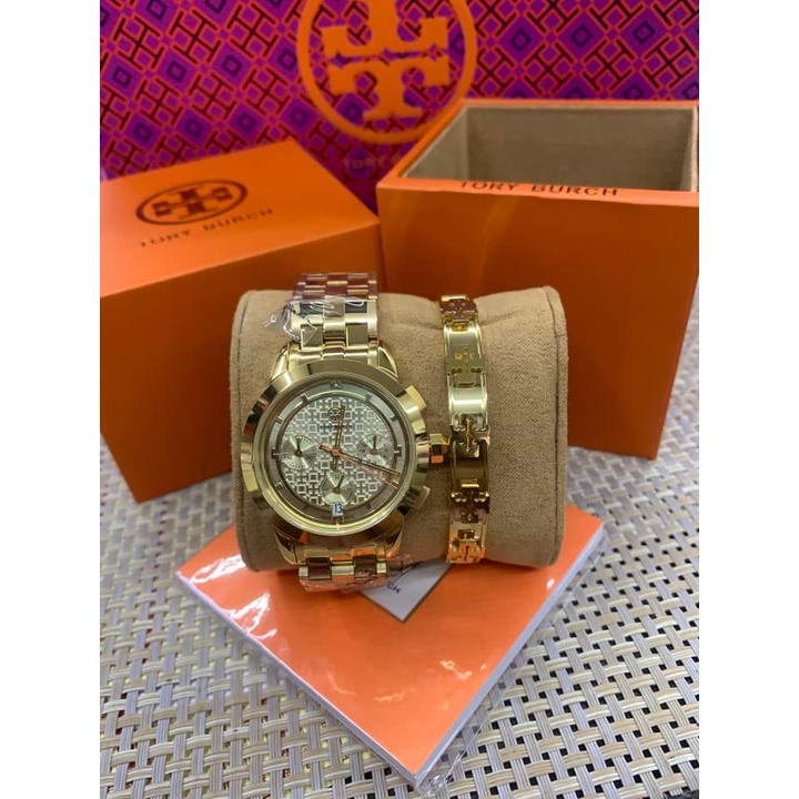 Tory burch mens gold hot sale & orange bracelet watch