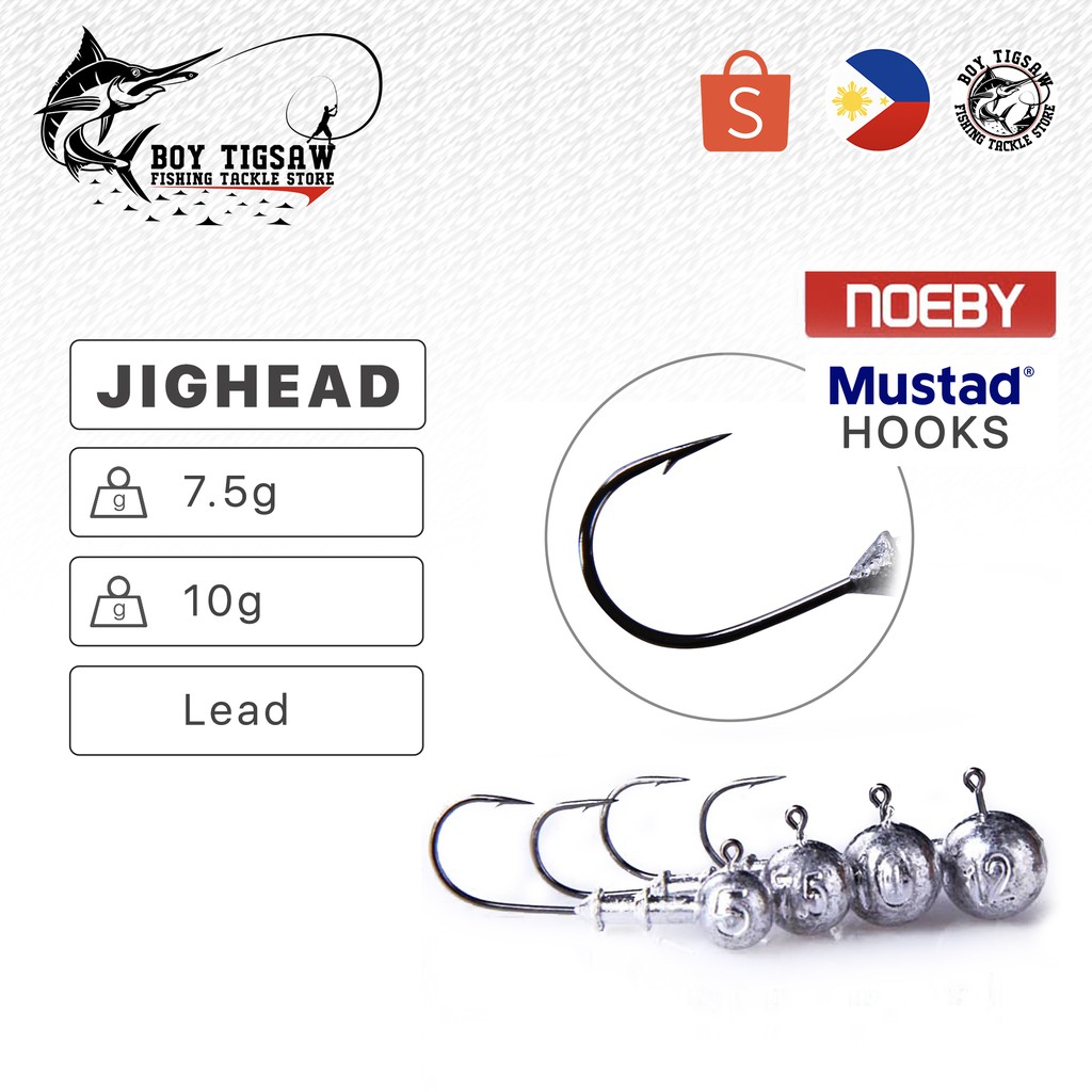 4pcs 7g 10g 1/0 2/0 NOEBY+MUSTAD Hooks Fishing Lead Jigheads for Soft Lures  Hook