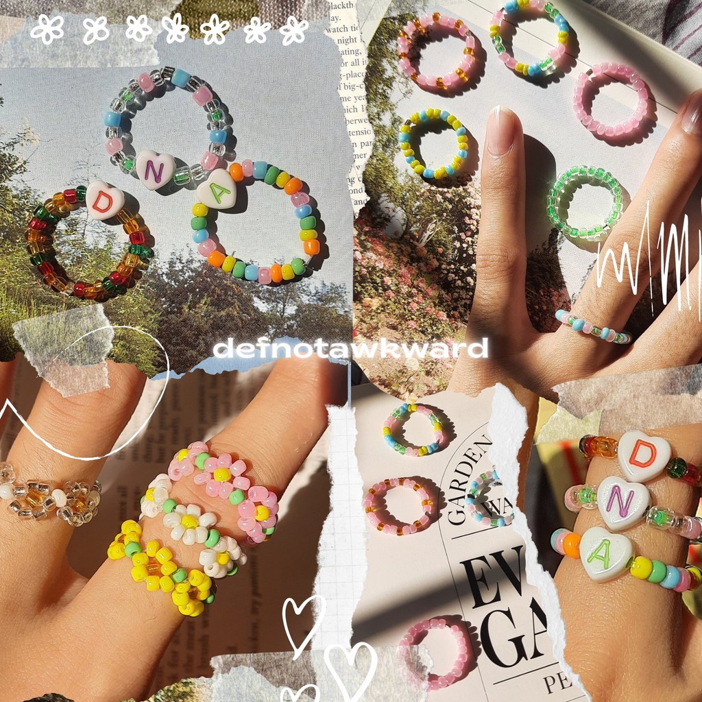 beaded rings colorful y2k flower bead rings kpop aesthetic