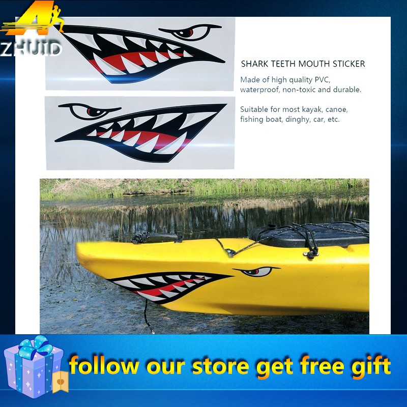 2Pcs Shark Teeth Mouth Decals Sticker for Fishing Boat Canoe Car