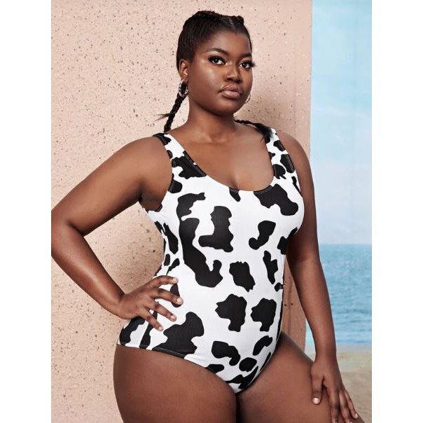 SHEINCURVE Cow Print Cut out Waist One Piece Swimsuit Shopee