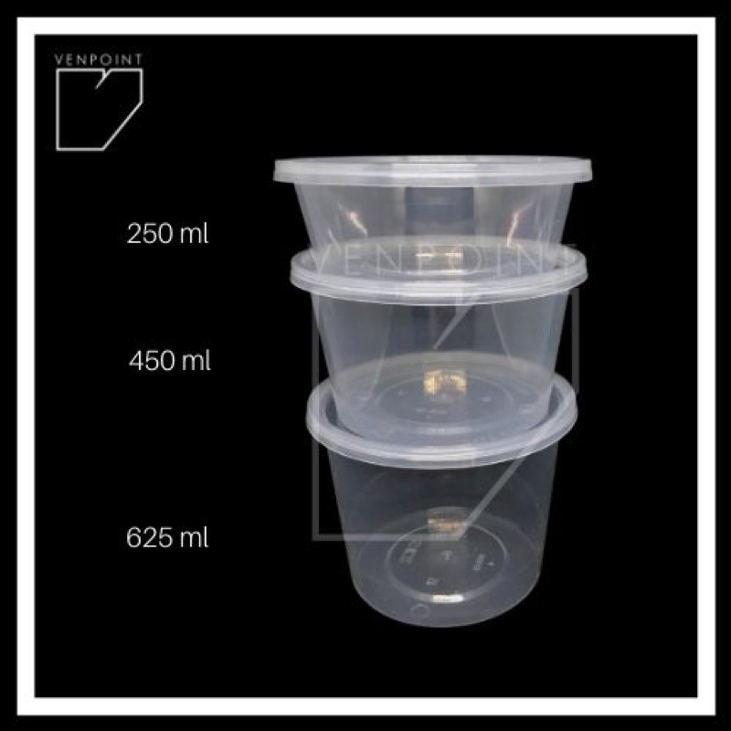 250ml Clear Round Microwavable Plastic Containers & Lid