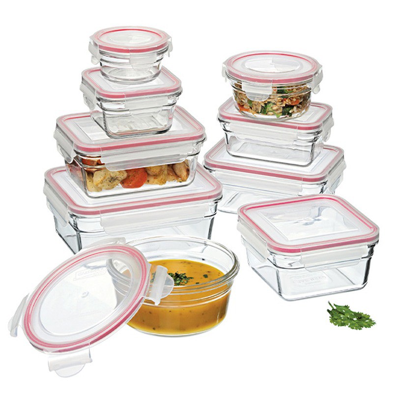 Glasslock Square Tempered Glass Food Container Set of 3 490ml/17oz 