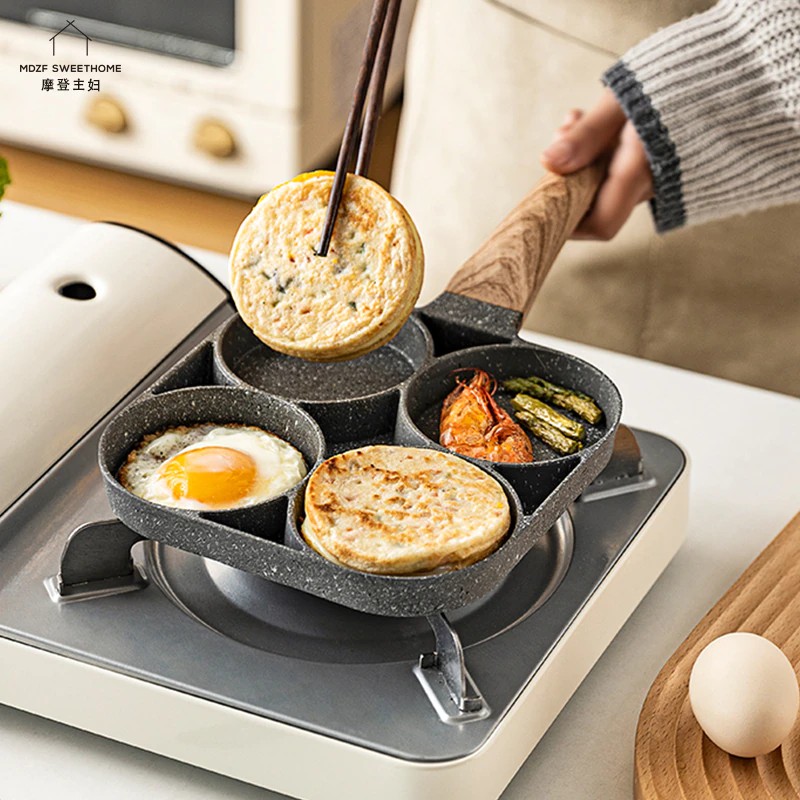 4 Hole Omelet Pan Frying Pot Non-stick Egg Pancake Steak Cooking Pan For  Family