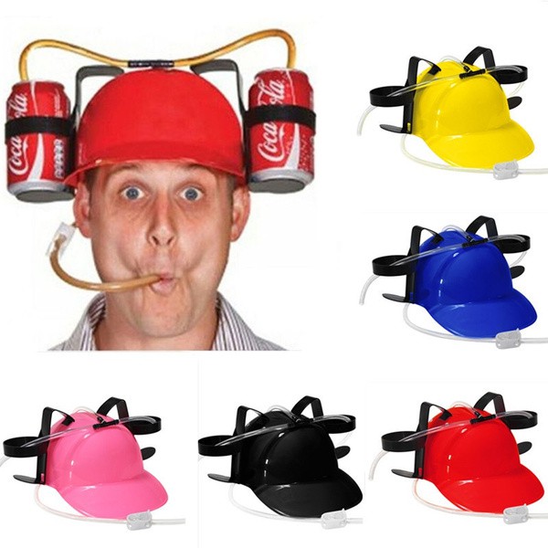 Novelty Place Blue Drinking Helmet Can Holder Drinker Hat Cap with Straw for Beer and Soda Party Fun