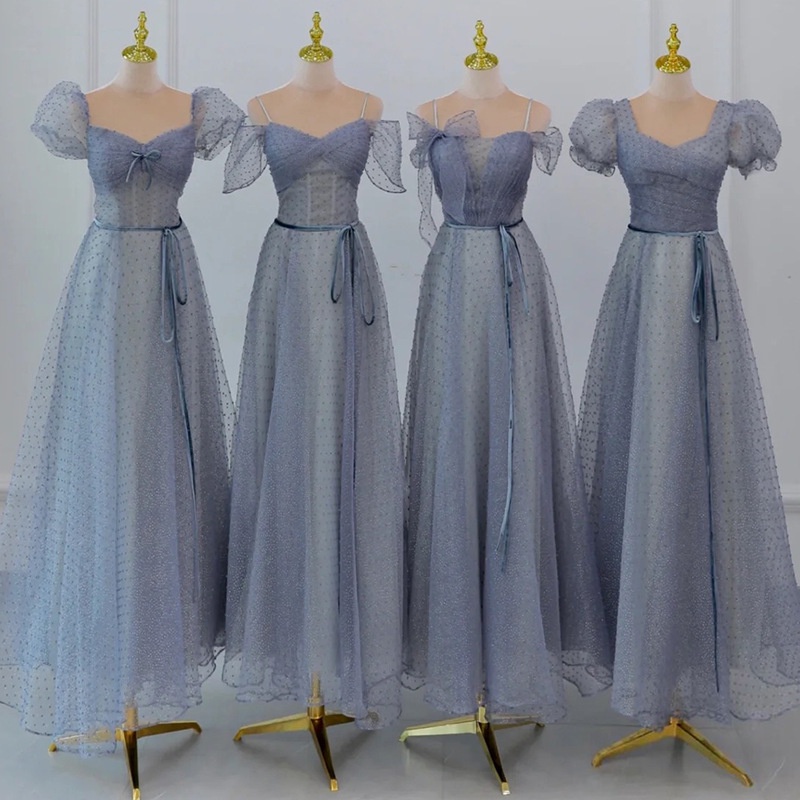 Dusty blue outlet bridesmaid dresses long