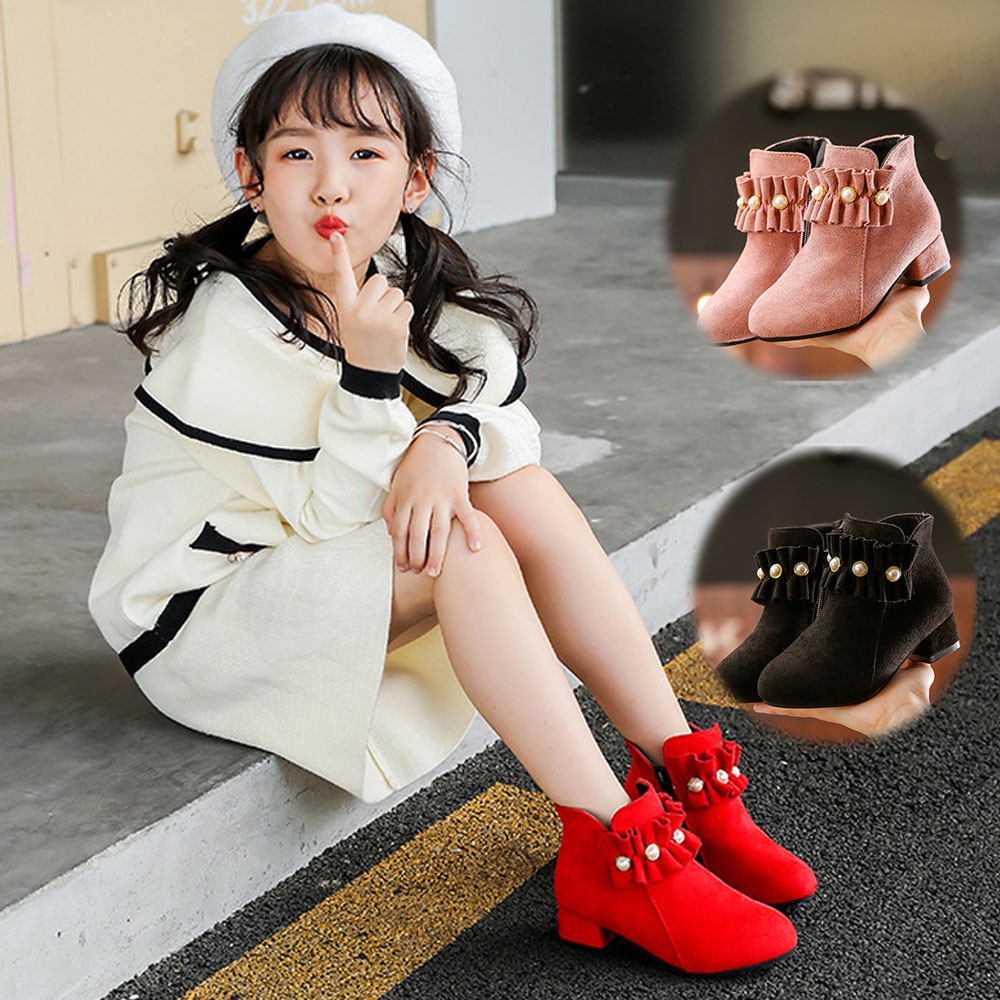 Kids black hot sale heel boots