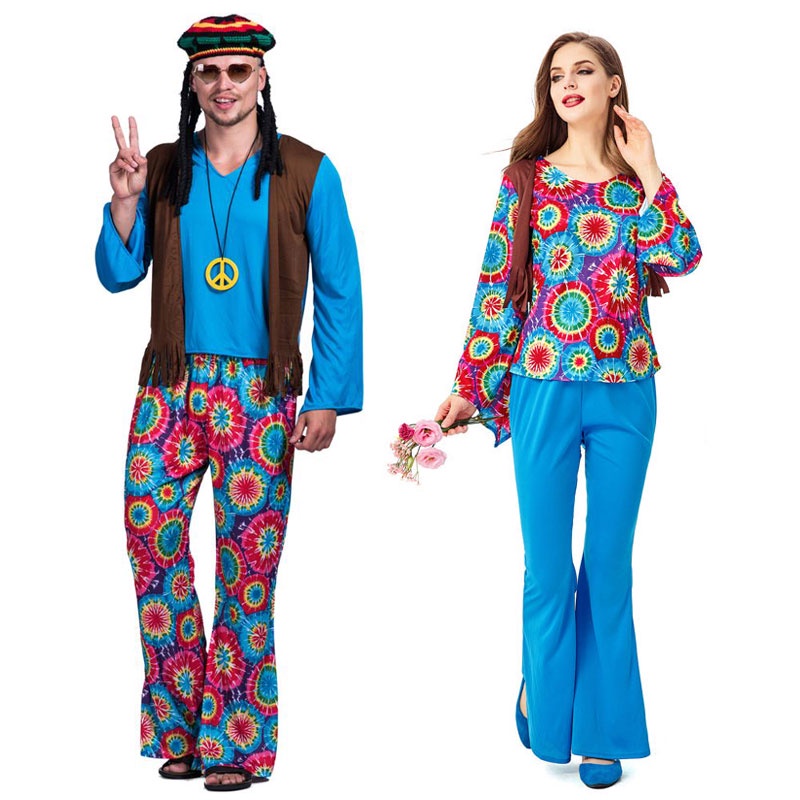 Halloween Carnival Party Adult Vintage 70s 80s Hippie Couples Cosplay  Costume Suit Music Festival Retro Disco Fancy Dress