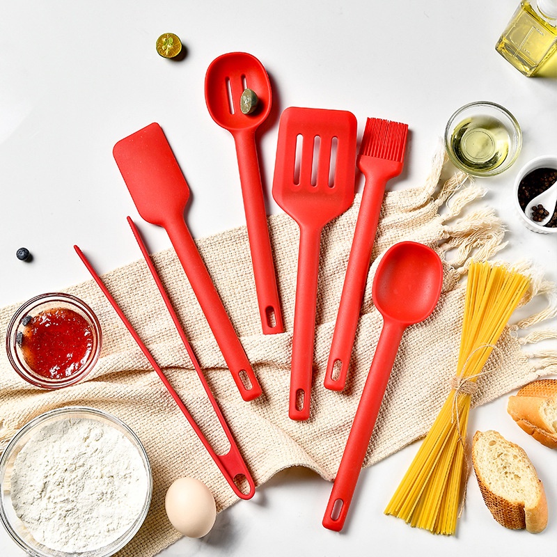 1pc Silicone & Wooden Handle Kitchen Utensil Set Including Scraper, Spatula,  Soup Ladle And Skimmer