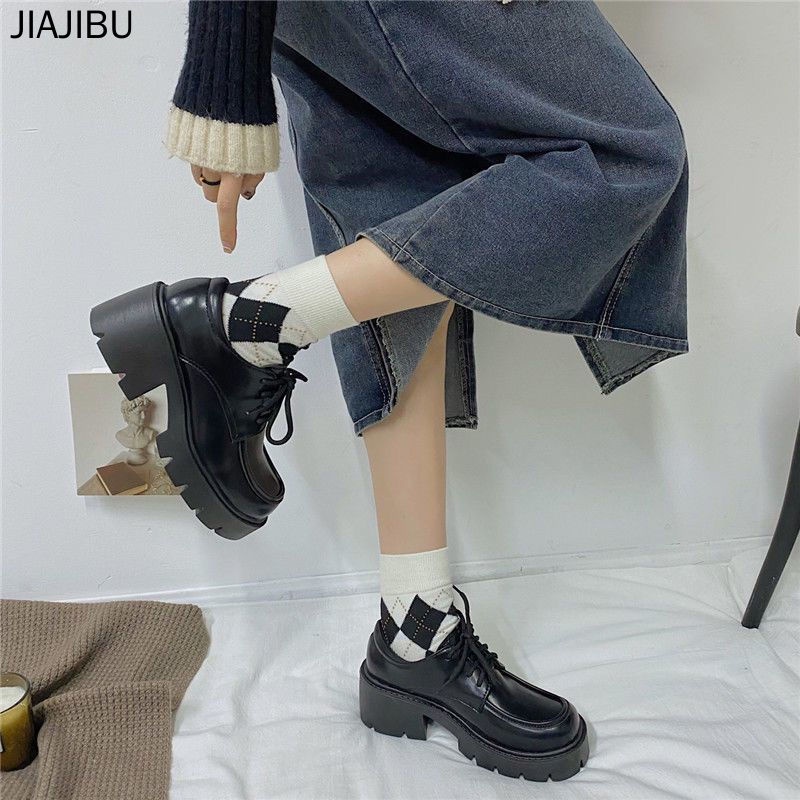 Women's Casual Creeper 5.5cm Heel Round Toe Biker Lace Ups