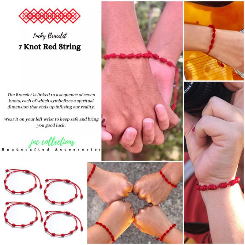 Red bracelet with 7 on sale knots