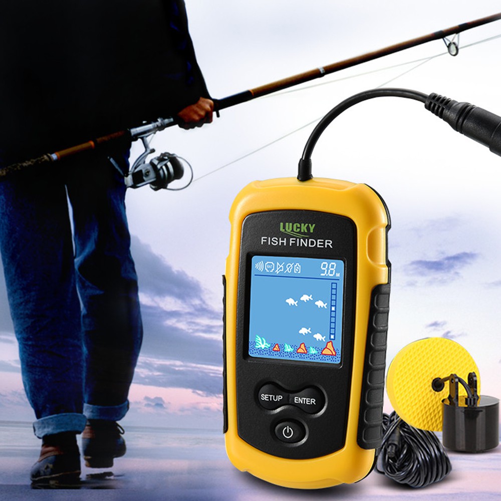 LUCKY LCD Color Screen Portable Wired Fish Finder 100M Depth Range Sonar  Echo Sounders Fishfinder 