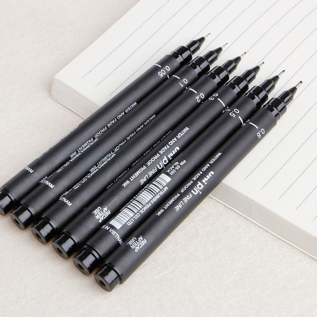 6PCS Black Uni Pin Fineliner Drawing Fine Liner Comic Needle Pens 0.05mm -  0.8mm 