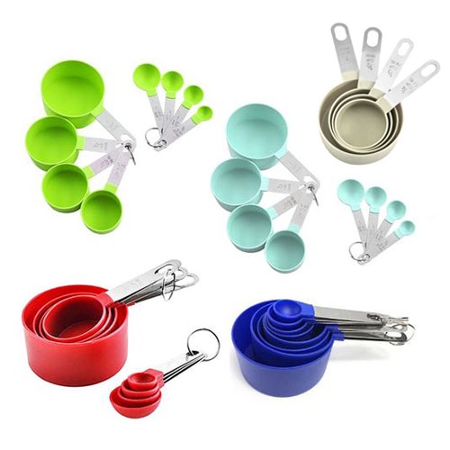 Pink Measuring Cups And Spoons Set Stackable Plastic Measuring Cups 8pcs  With Stainless Steel Handle For Cooking, Baking