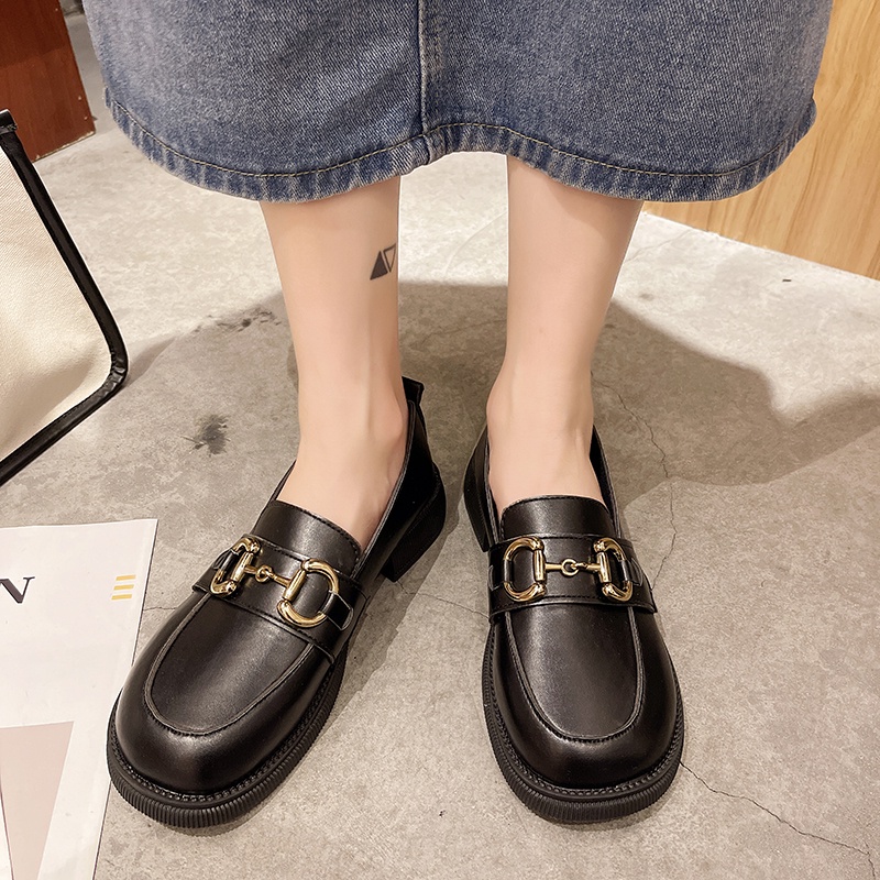 Female black hot sale leather shoes