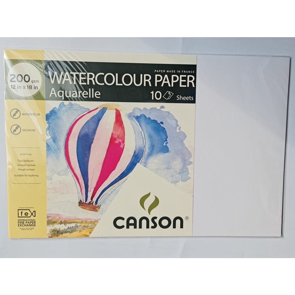 CANSON WATERCOLOUR PAPER 200gsm. 12x18, 10's