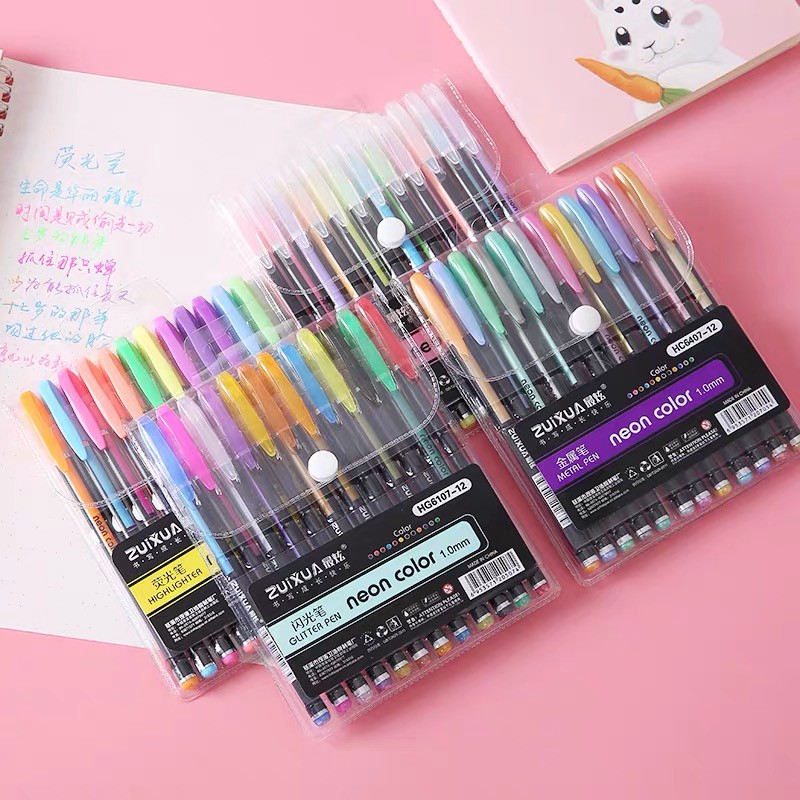 Neon Color Gel Pen Set - Metal, Pastel, Highlighter, and Glitter