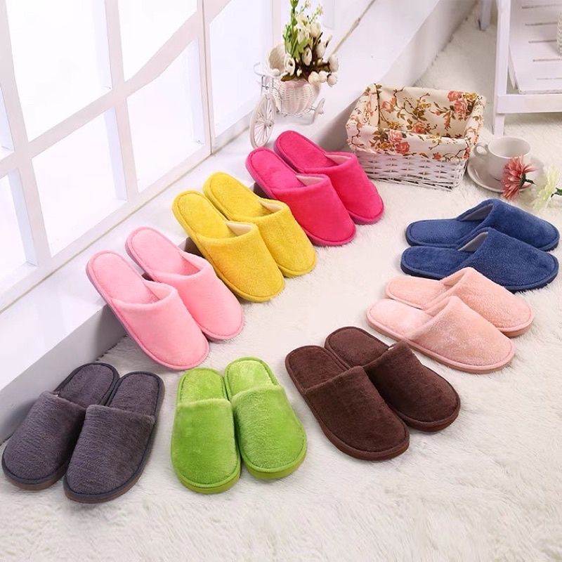 Women Girls Cute Soft Cotton Slippers Suede Non-slip Warm Slippers Home  Floor Shoes Flip Flops