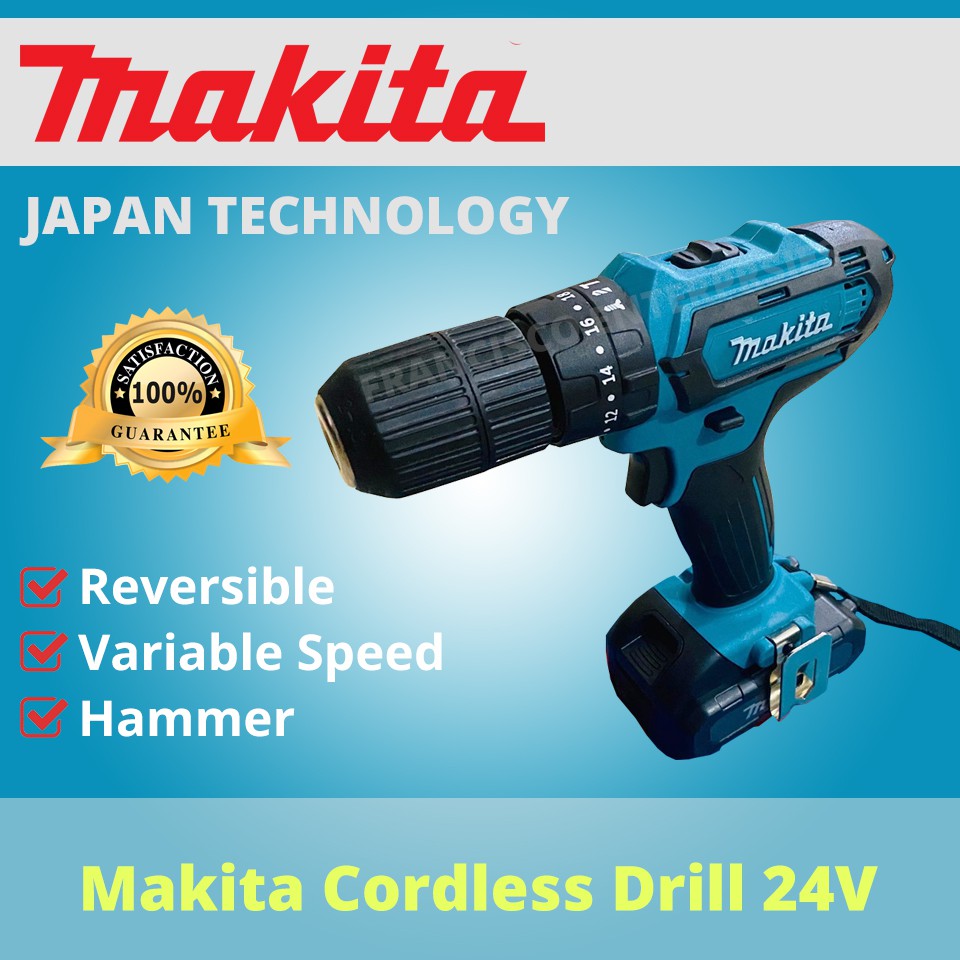 Makita Cordless Impact Drill 24V Hammer Concrete Drilling Shopee