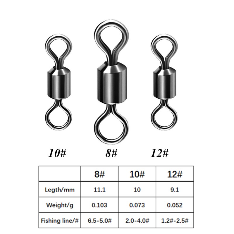 50 Pcs Connector Swivel Fishing rod Rolling Swivel material Stainless Steel  Fishing Gear Connector