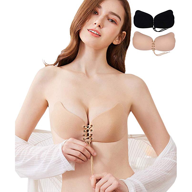 SELONE Adhesive Bras for Women Push Up Sticky Backless No Show Invisible  Lift Up Backless Self Invisible Sticky Bras for Women Strapless Sticky Bras  for Women Sticky Strapless Bras for Women Beige
