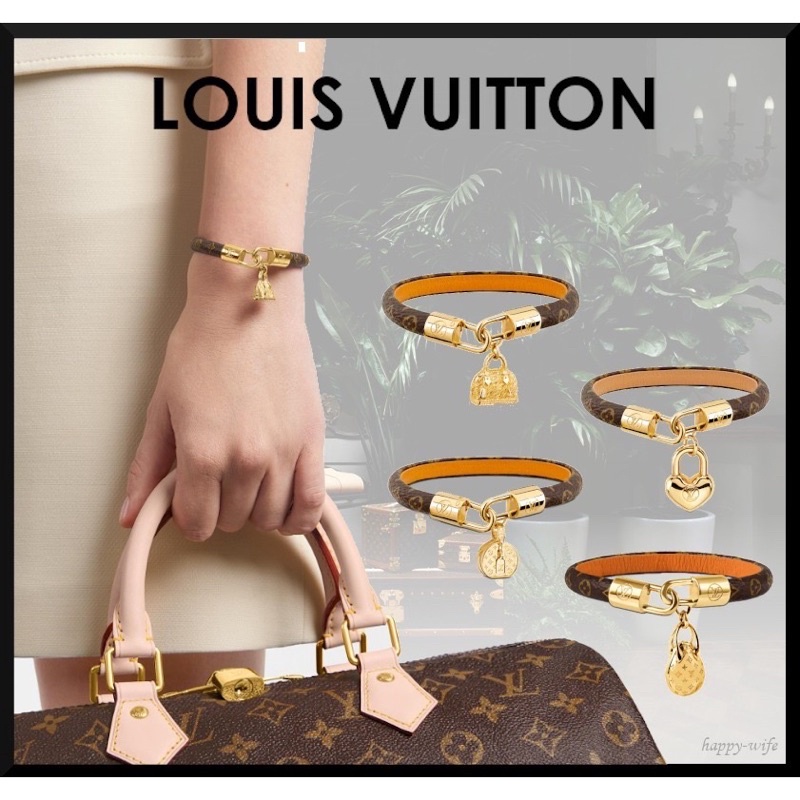 Louis Vuitton LV Padlock Bracelet Black Leather. Size 19