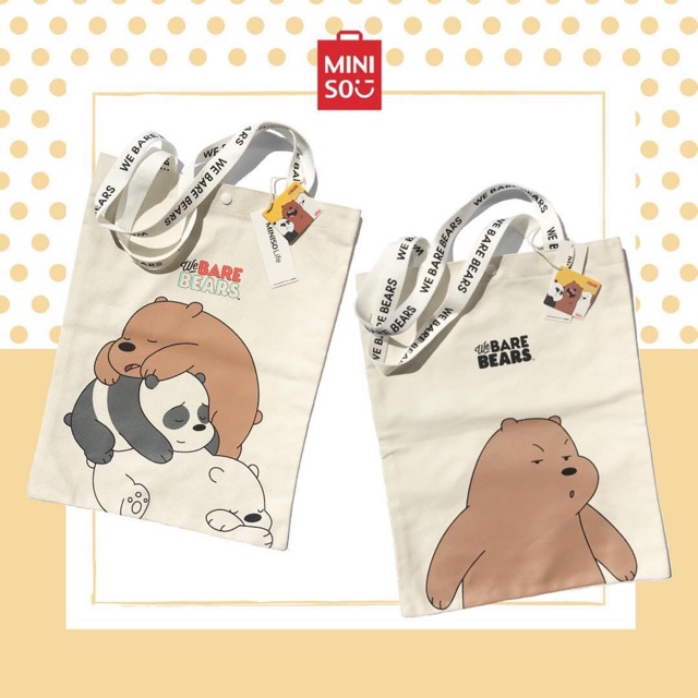 We Bare Bears Lazy Tote Shopping Bag Miniso