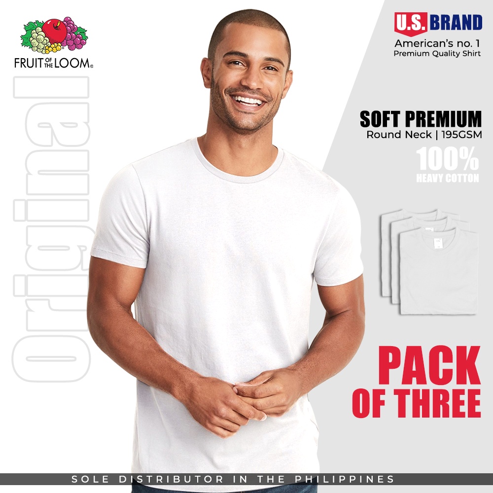 Pack of 3 Fruit of the Loom Soft Premium Round Neck 100% Cotton