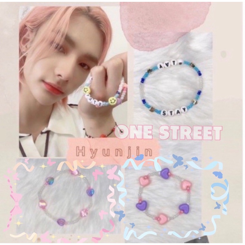 KPOP Inspired Beaded Bracelet Stray Kids Hyunjin Purple & Pink Heart [ Bead  Accessory ]