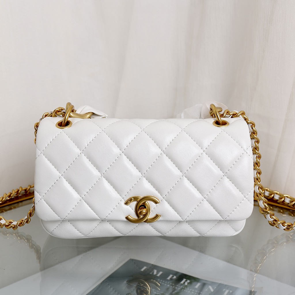 Korean Leather shoulder Sling Women Chanel 2021 hardware bag White