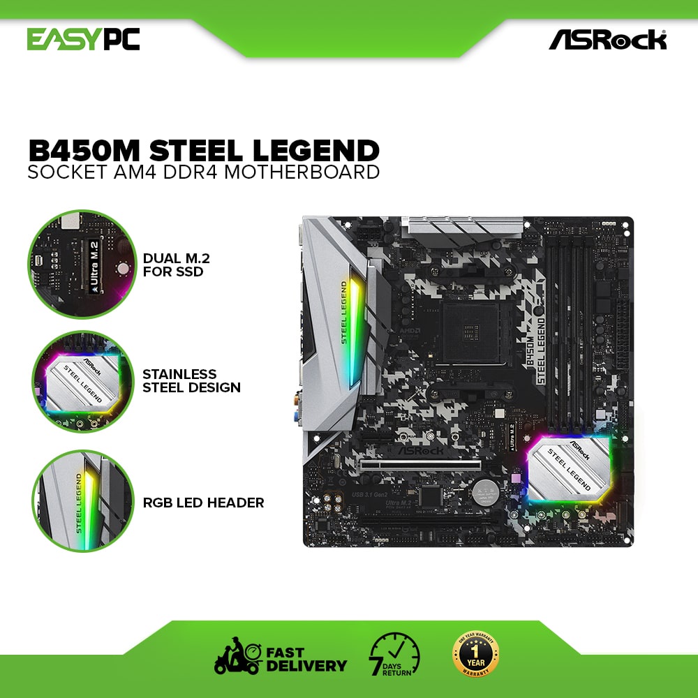 Motherboard asrock b450m steel legend am4 hot sale