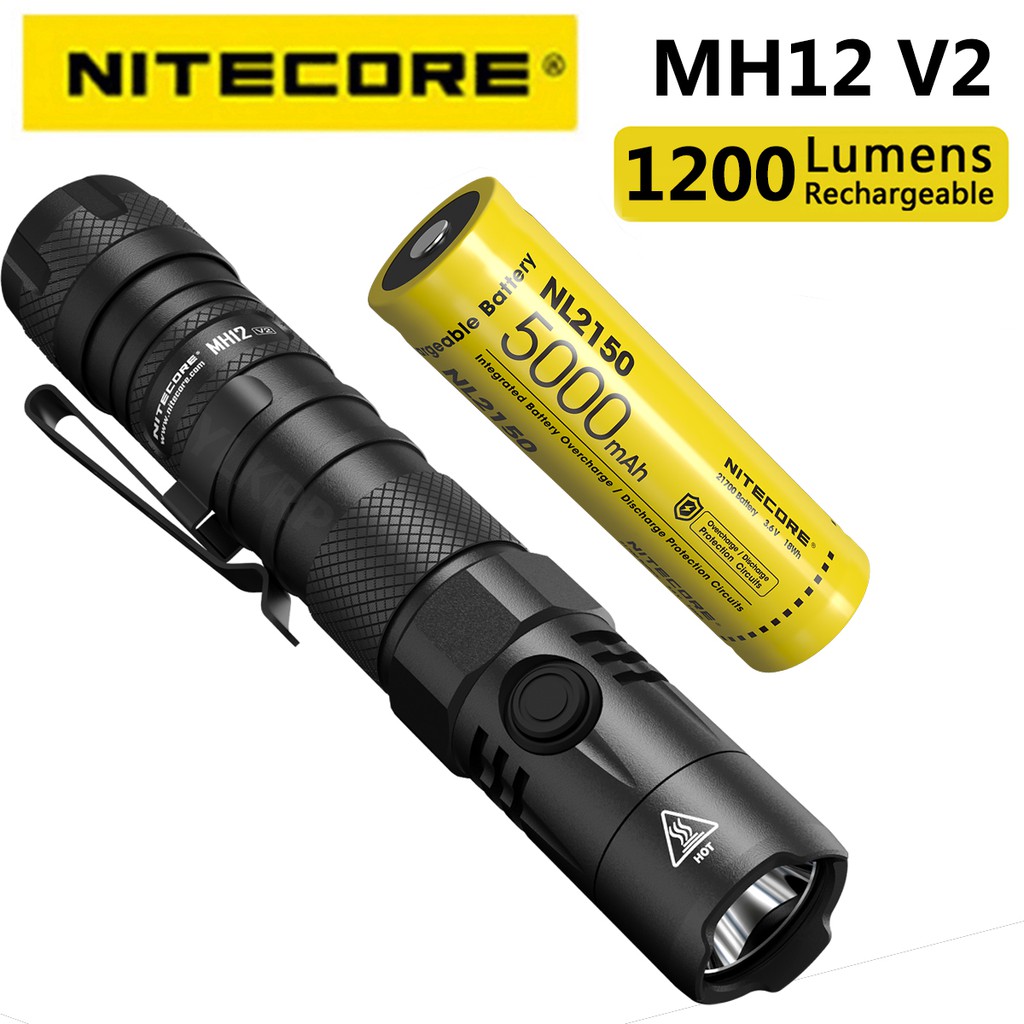 NITECORE MH12 V2 CREE XP-L2 V6 LED 1200 Lumens 21700 Dual Fuel