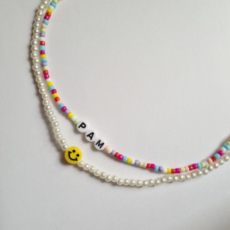 Customized Rainbow and Pearl Beaded Necklace