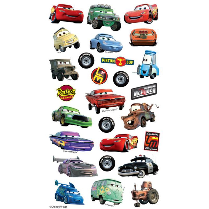 Disney Cars Sticker Ref Magnet Cupcake Cake Topper Keychain Poster Bookmark