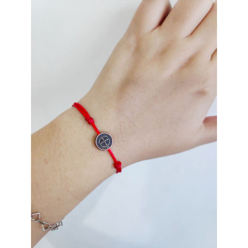 Men's Red String Bracelet with Adjustable Silver Lock