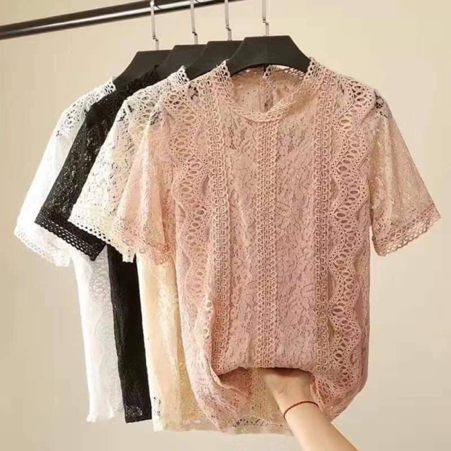 Spring Summer Fashion Short Sleeve Lace Shirt Women Slim Fit Hollow Out  Blouses And Tops Blusas Mujer De Moda 8745 50 210508