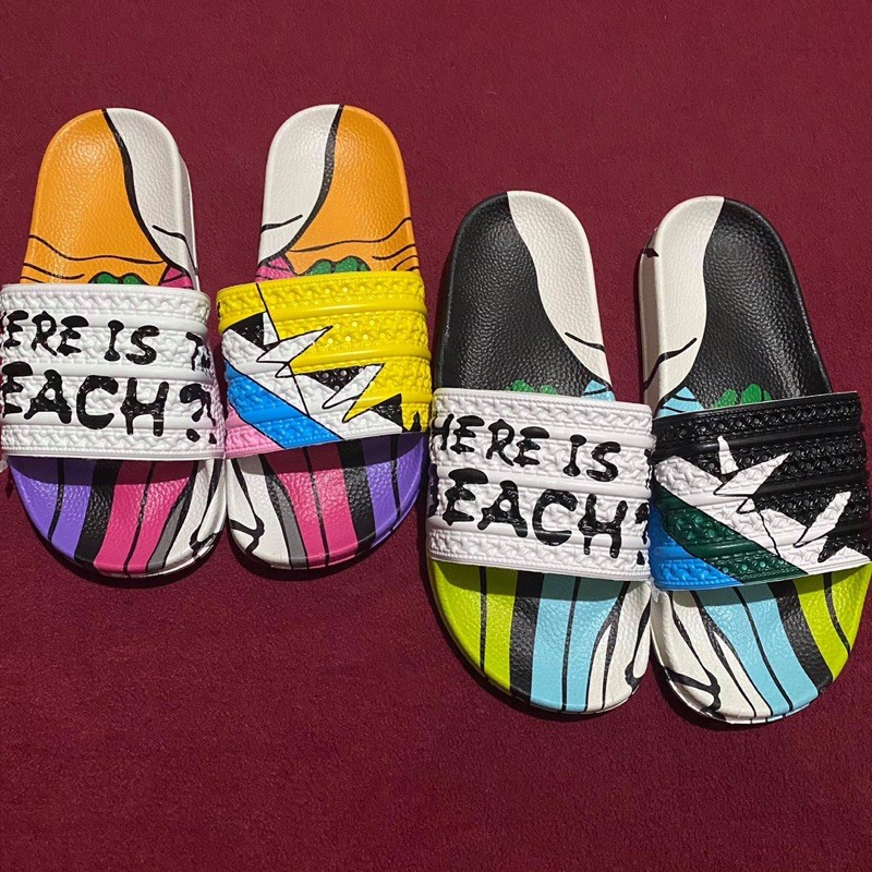 Adidas Adilette Aqua/Pink “Where is the Beach” Slides (OEM) | Shopee  Philippines